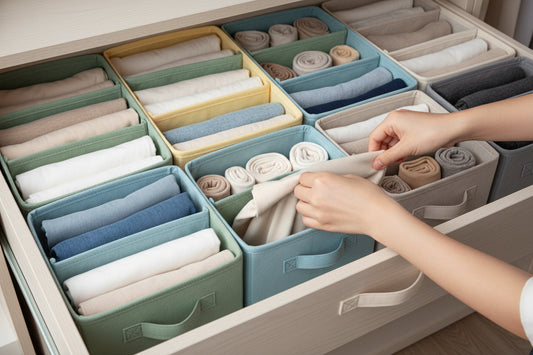 Clothing storage box for wardrobe and bedroom organisation